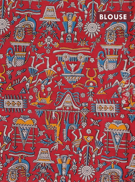 Olive Green & Maroon Narayanpet Cotton - Kalamkari Blouse