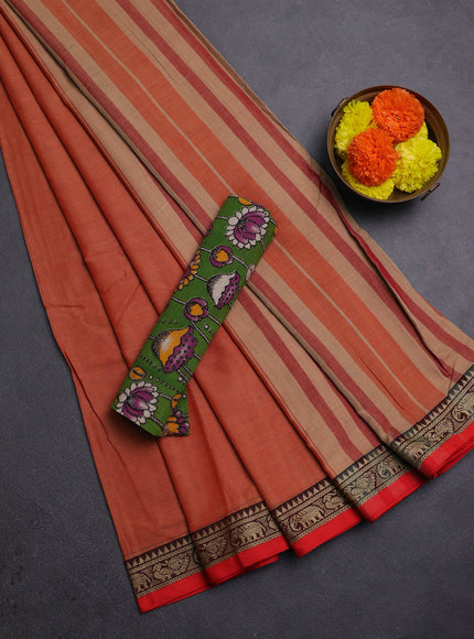 Orange & Green Narayanpet Cotton - Kalamkari Blouse
