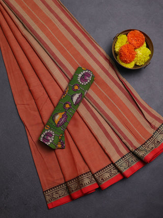 Orange & Green Narayanpet Cotton - Kalamkari Blouse