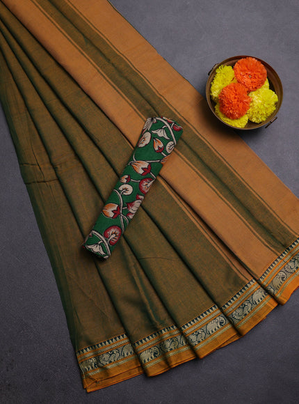 Mustard Green & Green Narayanpet Cotton - Kalamkari Blouse