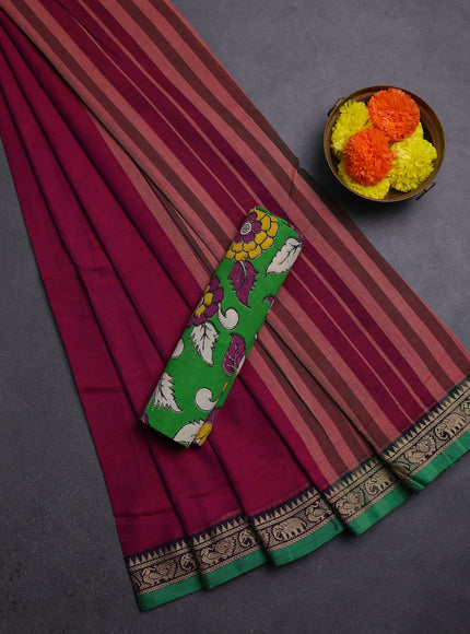 Pink & Green Narayanpet Cotton - Kalamkari Blouse