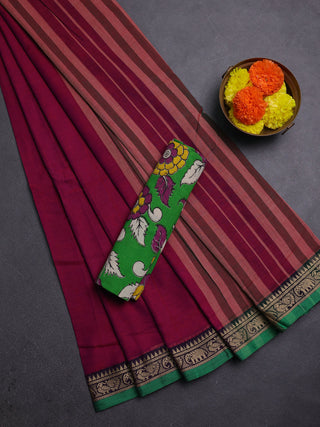 Pink & Green Narayanpet Cotton - Kalamkari Blouse