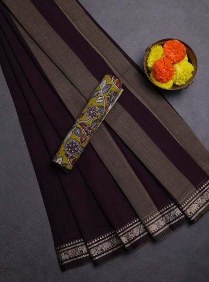 Wine & Lime Green Narayanpet Cotton - Kalamkari Blouse