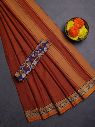 Rust & Royal Blue Narayanpet Cotton - Kalamkari Blouse