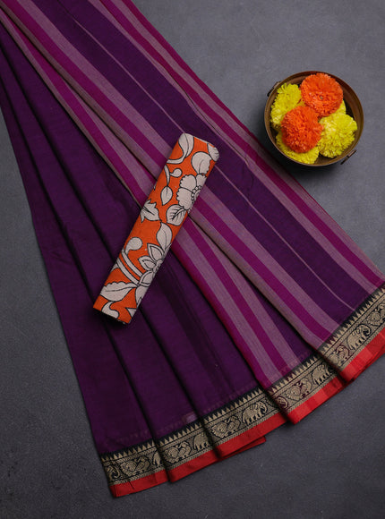 Purple & Orange Narayanpet Cotton - Kalamkari Blouse