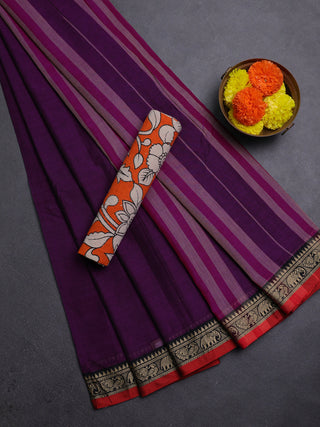 Purple & Orange Narayanpet Cotton - Kalamkari Blouse