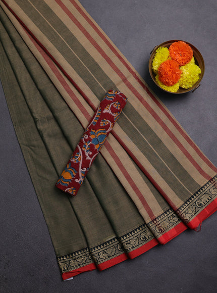 Olive Green & Maroon Narayanpet Cotton - Kalamkari Blouse