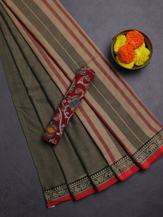 Olive Green & Maroon Narayanpet Cotton - Kalamkari Blouse