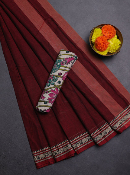 Maroon & Beige Narayanpet Cotton - Kalamkari Blouse