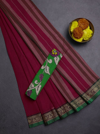 Pink & Green Narayanpet Cotton - Kalamkari Blouse