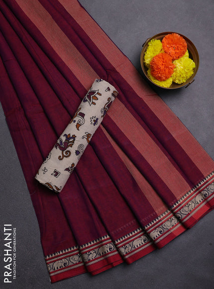 Magenta Pink & Beige Narayanpet Cotton - Kalamkari Blouse