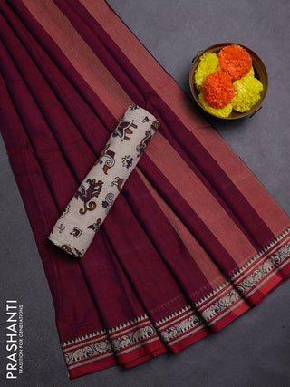Magenta Pink & Beige Narayanpet Cotton - Kalamkari Blouse