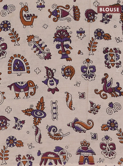 Magenta Pink & Beige Narayanpet Cotton - Kalamkari Blouse