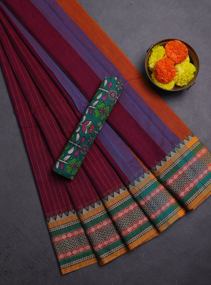 Magenta Pink & Green Narayanpet Cotton - Kalamkari Blouse