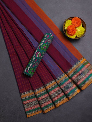 Magenta Pink & Green Narayanpet Cotton - Kalamkari Blouse
