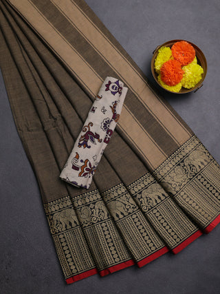 Chiku & Beige Narayanpet Cotton - Kalamkari Blouse