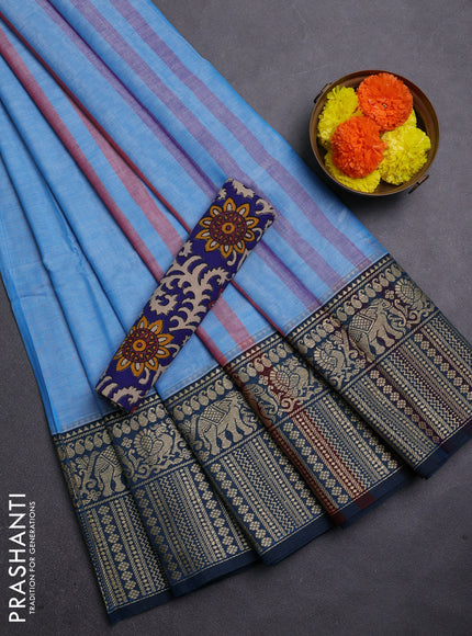 Aqua Blue & Royal Blue Narayanpet Cotton - Kalamkari Blouse