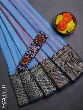 Aqua Blue & Royal Blue Narayanpet Cotton - Kalamkari Blouse