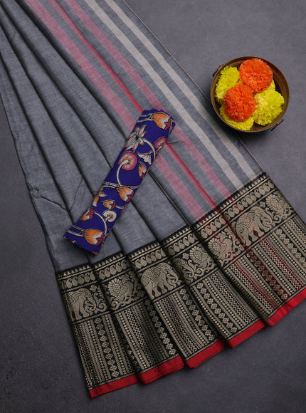 Grey & Royal Blue Narayanpet Cotton - Kalamkari Blouse
