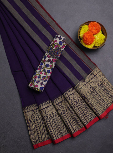 Violet & Beige Narayanpet Cotton - Kalamkari Blouse