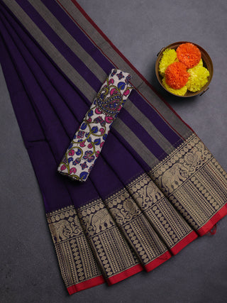 Violet & Beige Narayanpet Cotton - Kalamkari Blouse