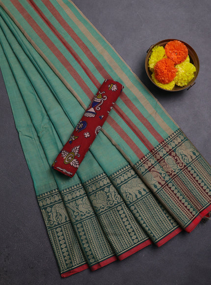 Pastel Green & Maroon Narayanpet Cotton - Kalamkari Blouse
