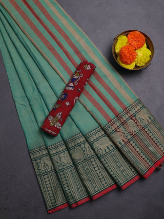 Pastel Green & Maroon Narayanpet Cotton - Kalamkari Blouse