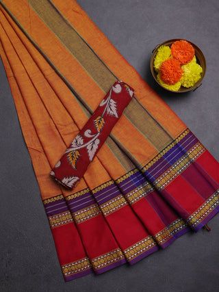 Mustard Yellow & Maroon Narayanpet Cotton - Kalamkari Blouse