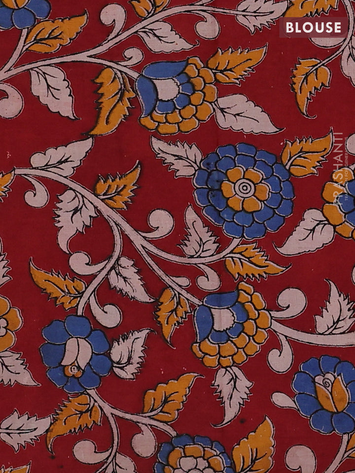 Mustard Yellow & Maroon Narayanpet Cotton - Kalamkari Blouse