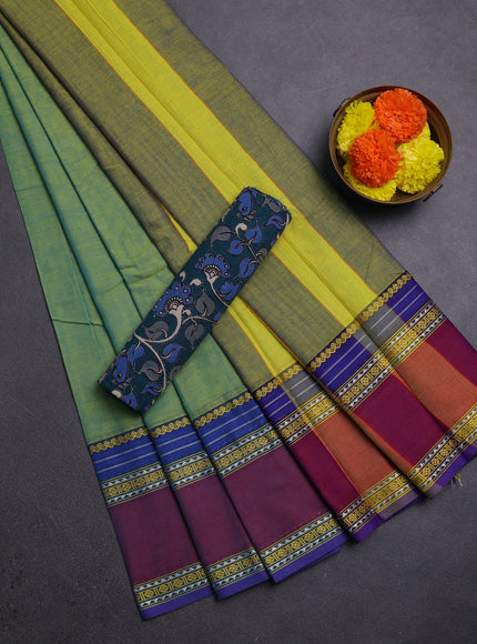 Teal Green & Peacock Green Narayanpet Cotton - Kalamkari Blouse