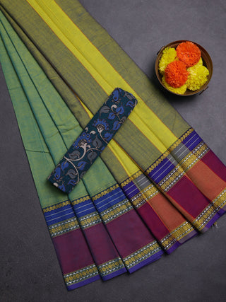 Teal Green & Peacock Green Narayanpet Cotton - Kalamkari Blouse