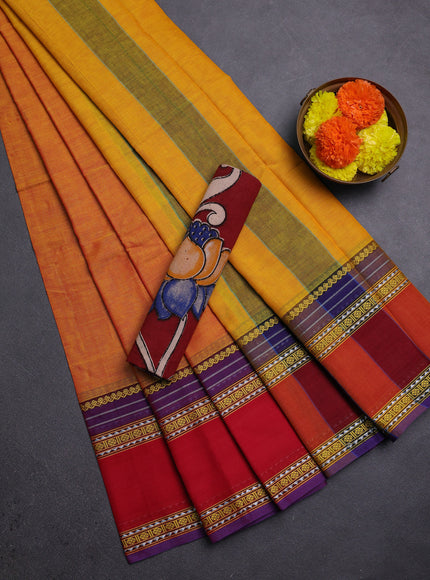 Mustard Yellow & Maroon Narayanpet Cotton - Kalamkari Blouse