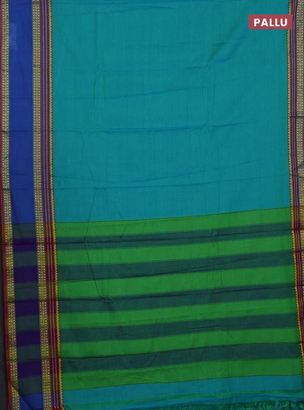 Teal Blue & Coffee Brown Narayanpet Cotton - Kalamkari Blouse