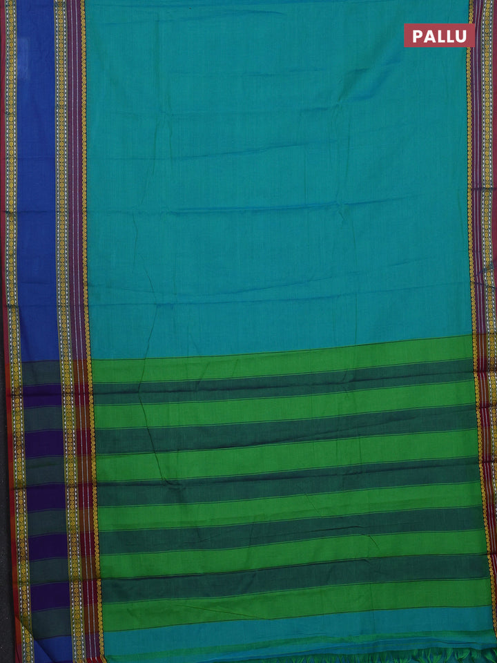 Teal Blue & Coffee Brown Narayanpet Cotton - Kalamkari Blouse