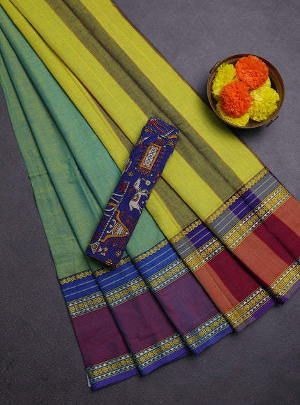 Teal Green & Royal Blue Narayanpet Cotton - Kalamkari Blouse