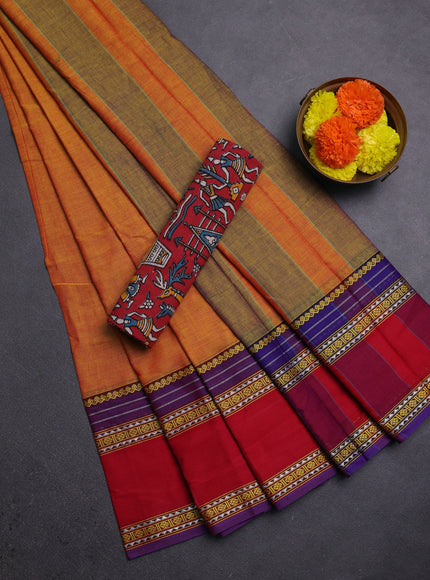 Mustard Yellow & Maroon Narayanpet Cotton - Kalamkari Blouse