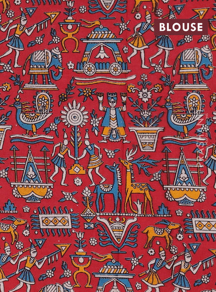 Mustard Yellow & Maroon Narayanpet Cotton - Kalamkari Blouse
