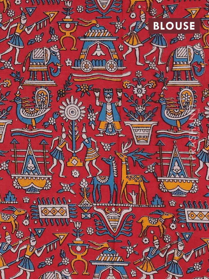 Mustard Yellow & Maroon Narayanpet Cotton - Kalamkari Blouse