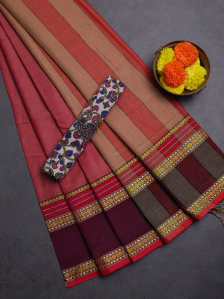 Pink & Beige Narayanpet Cotton - Kalamkari Blouse