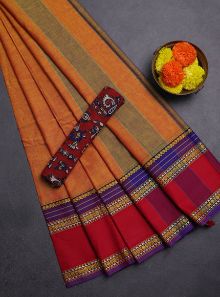 Mustard Yellow & Maroon Narayanpet Cotton - Kalamkari Blouse