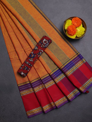 Mustard Yellow & Maroon Narayanpet Cotton - Kalamkari Blouse