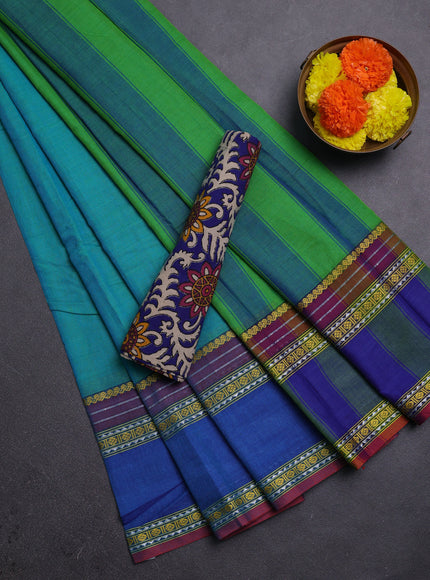 Teal Blue & Royal Blue Narayanpet Cotton - Kalamkari Blouse