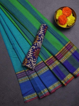 Teal Blue & Royal Blue Narayanpet Cotton - Kalamkari Blouse