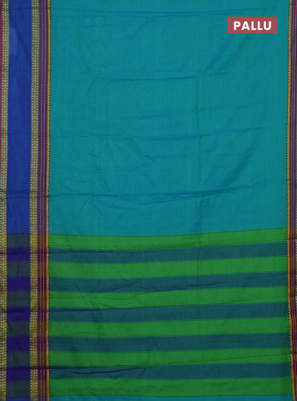Teal Blue & Royal Blue Narayanpet Cotton - Kalamkari Blouse