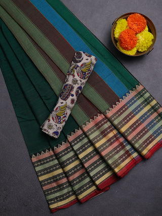 Green & Beige Narayanpet Cotton - Kalamkari Blouse