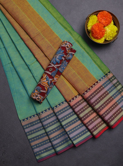 Teal Green & Maroon Narayanpet Cotton - Kalamkari Blouse