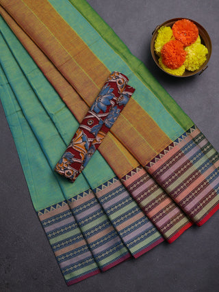 Teal Green & Maroon Narayanpet Cotton - Kalamkari Blouse