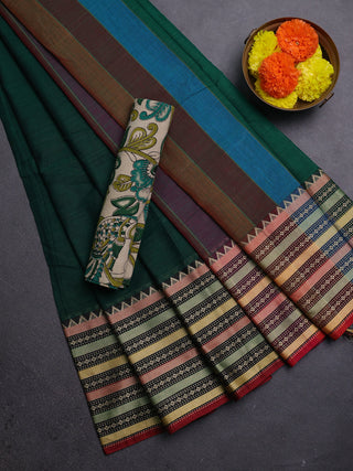 Green & Beige Narayanpet Cotton - Kalamkari Blouse