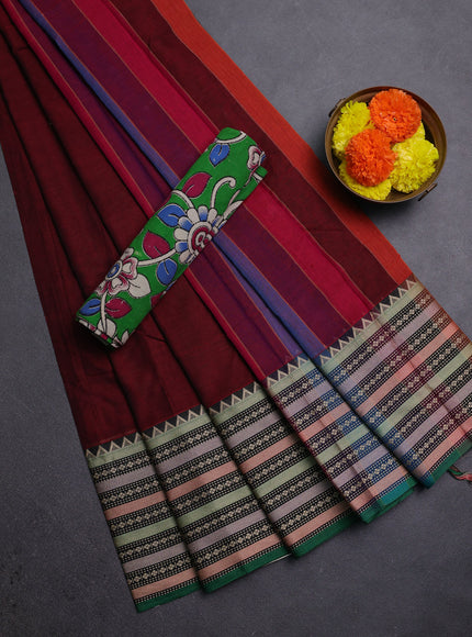 Maroon & Green Narayanpet Cotton - Kalamkari Blouse