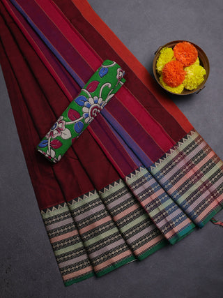 Maroon & Green Narayanpet Cotton - Kalamkari Blouse